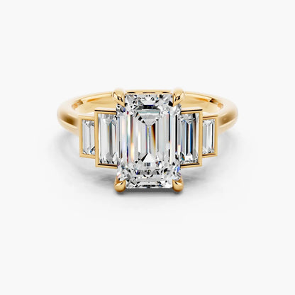 1.50 CT Emerald Cut Five Stone Moissanite Diamond Engagement Ring