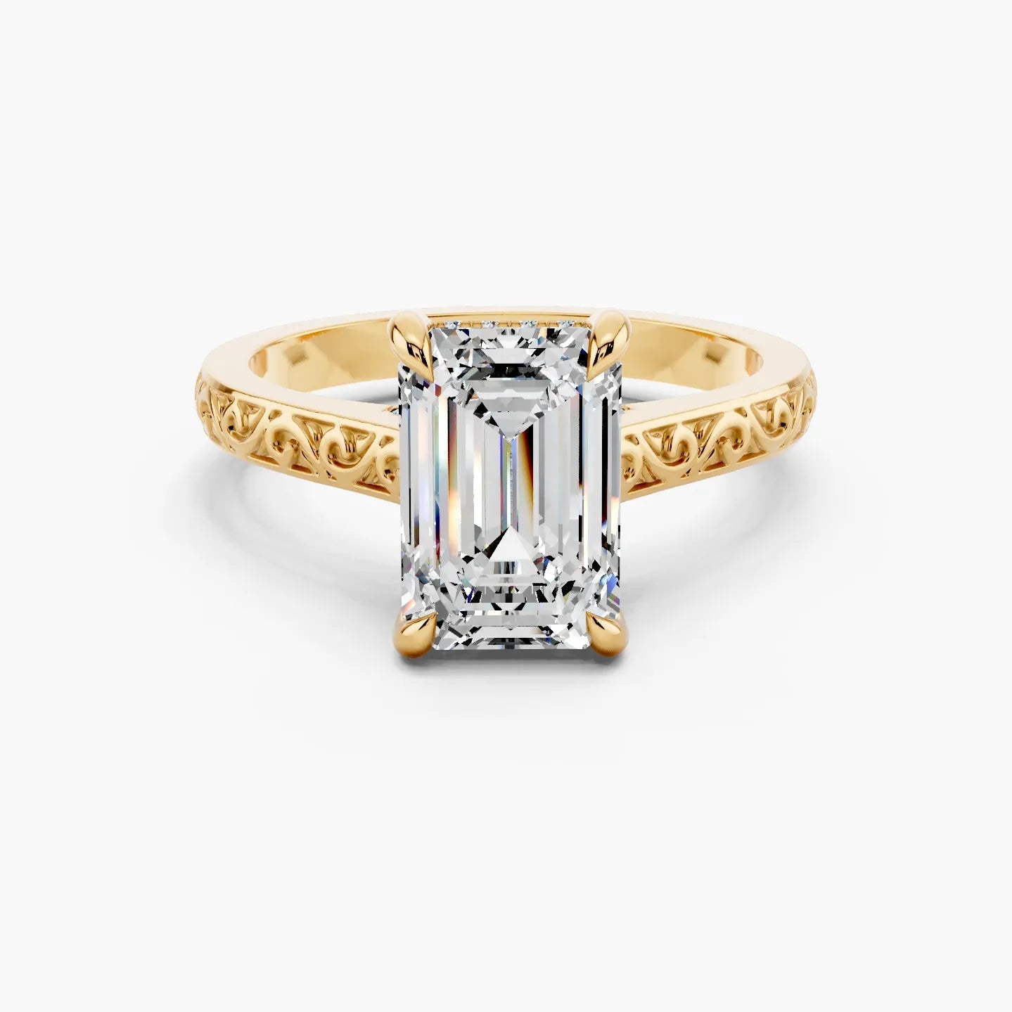 4.0CT Emerald Diamond Moissanite Milgrain Vintage Engagement Ring