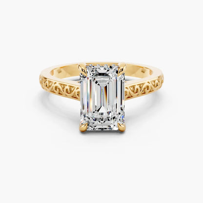 4.0CT Emerald Diamond Moissanite Milgrain Vintage Engagement Ring