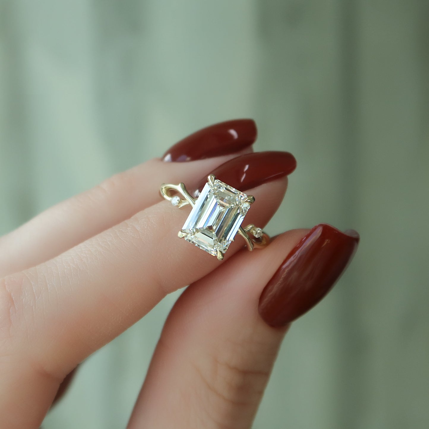 1.50 CT Emerald Cut Nature Inspired Moissanite Diamond Engagement Ring