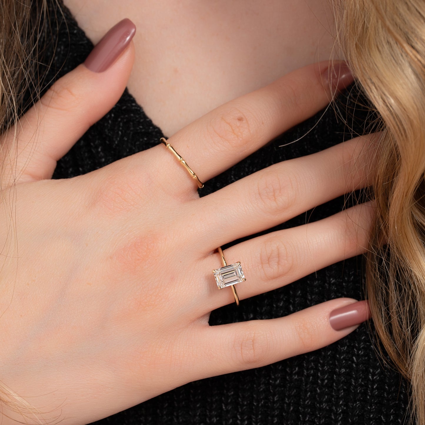 1.50 CT Emerald Cut Cluster Moissanite Diamond Solitaire Engagement Ring