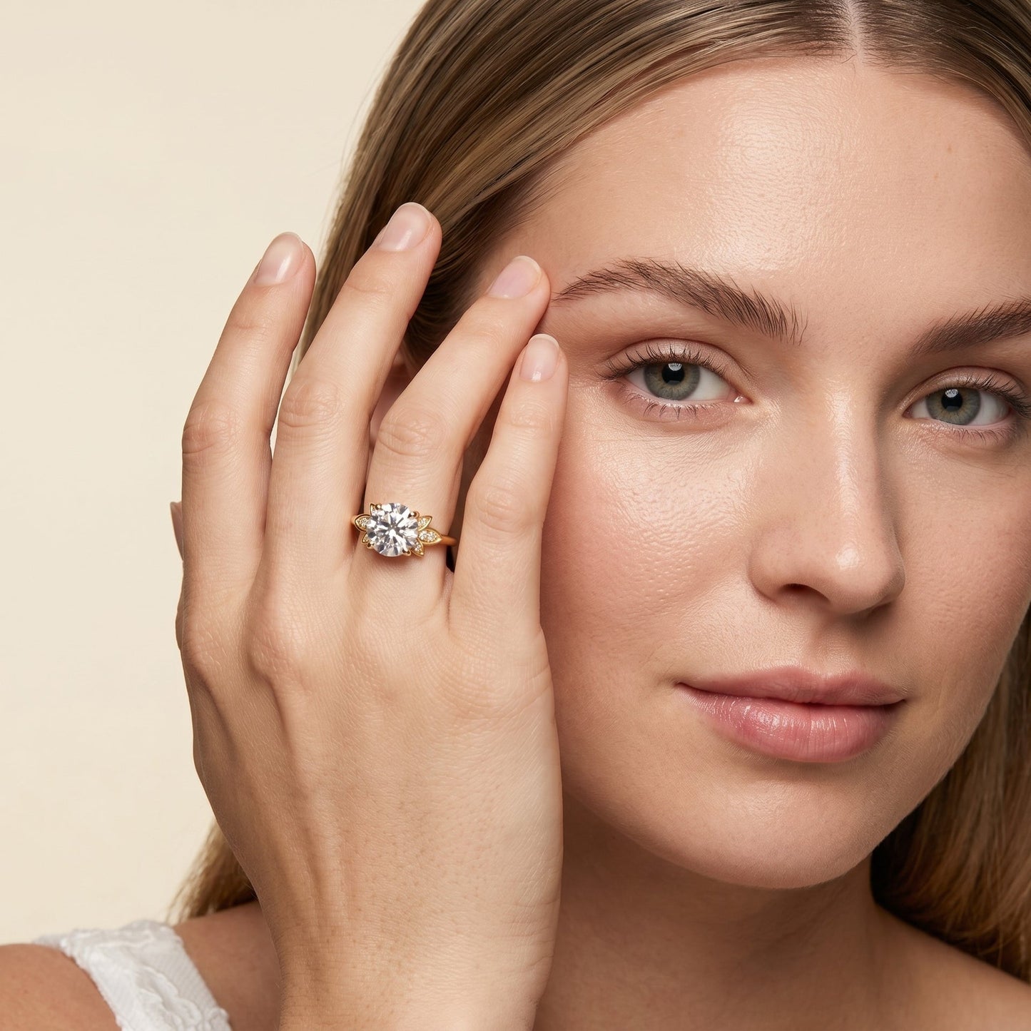3.50 CT Round Cut Cluster Moissanite Diamond Engagement Ring