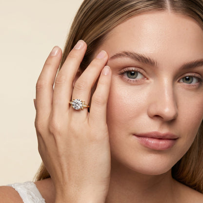 3.50 CT Round Cut Cluster Moissanite Diamond Engagement Ring