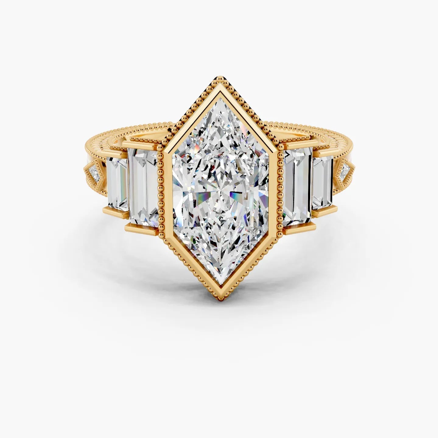 4.0CT Dutch Marquise Diamond Moissanite Five Stone Vintage Engagement Ring