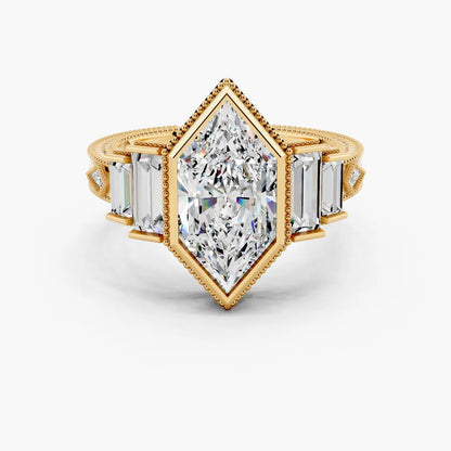 4.0CT Dutch Marquise Diamond Moissanite Five Stone Vintage Engagement Ring