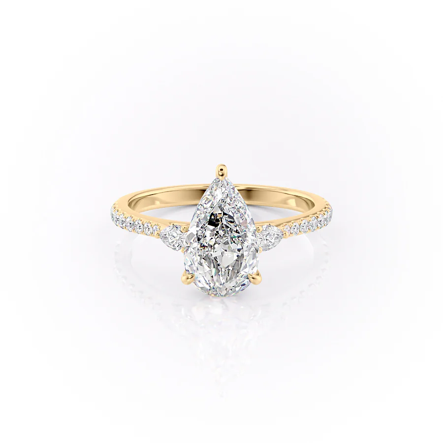 1.50 CT Pear Cut Three Stone Pave Moissanite Diamond Engagement Ring