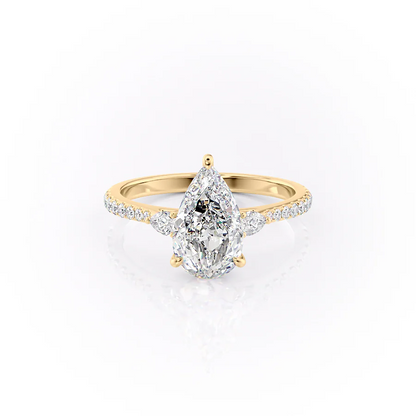 1.50 CT Pear Cut Three Stone Pave Moissanite Diamond Engagement Ring