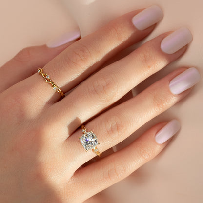 1.50 CT Princess Cut Nature Inspired  Moissanite Diamond Engagement Ring