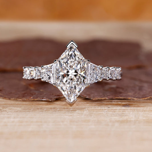 Dutch Marquise Diamond Ring with Trapezoid Side Stones