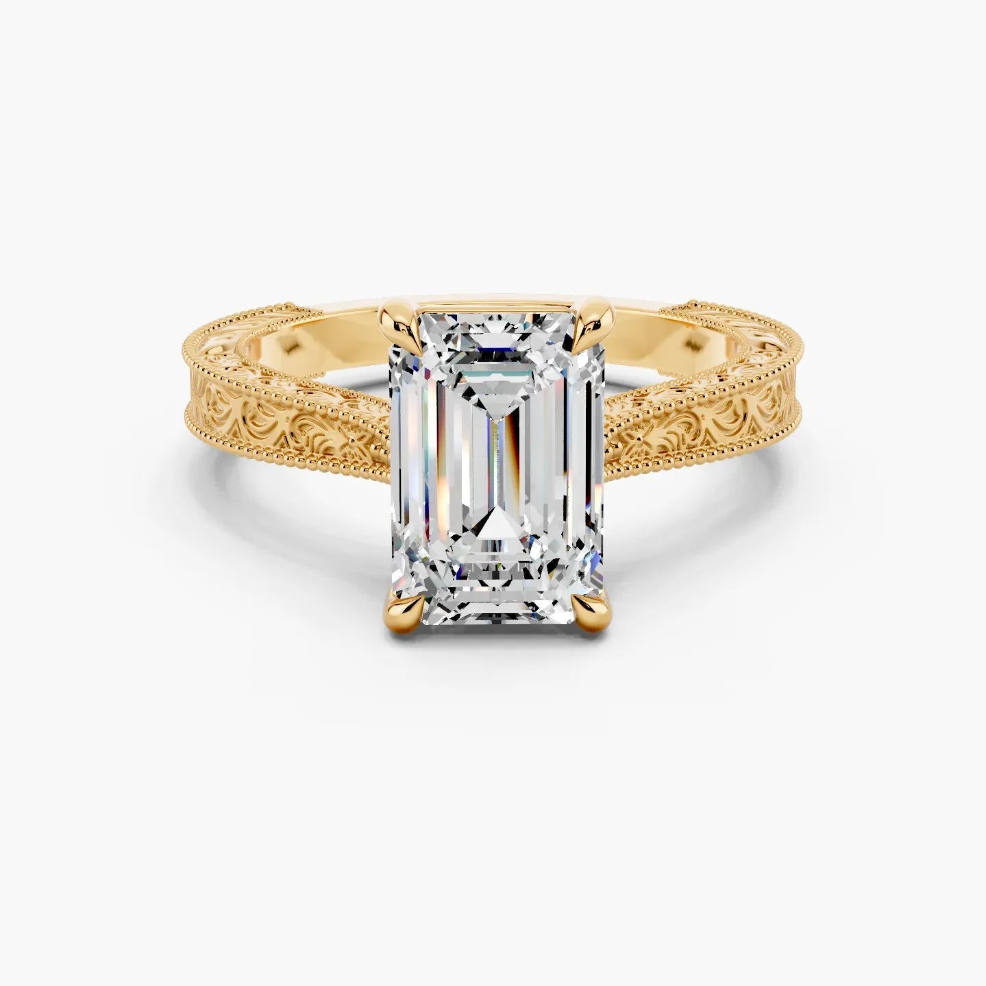 3.50 CT Emerald Cut Vintage Moissanite Diamond Engagement Ring