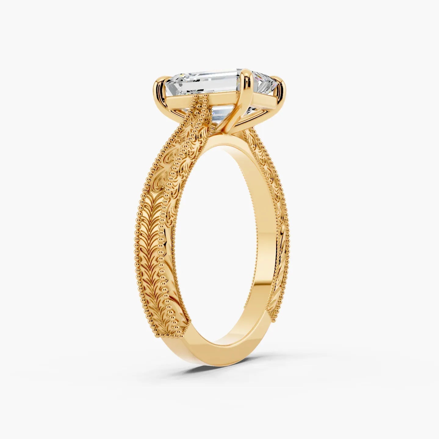 3.50 CT Emerald Cut Vintage Moissanite Diamond Engagement Ring