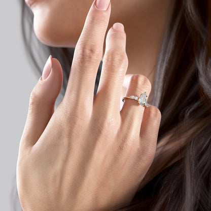 2.0CT Pear Cut Moissanite Diamond Unique Cluster Engagement Ring