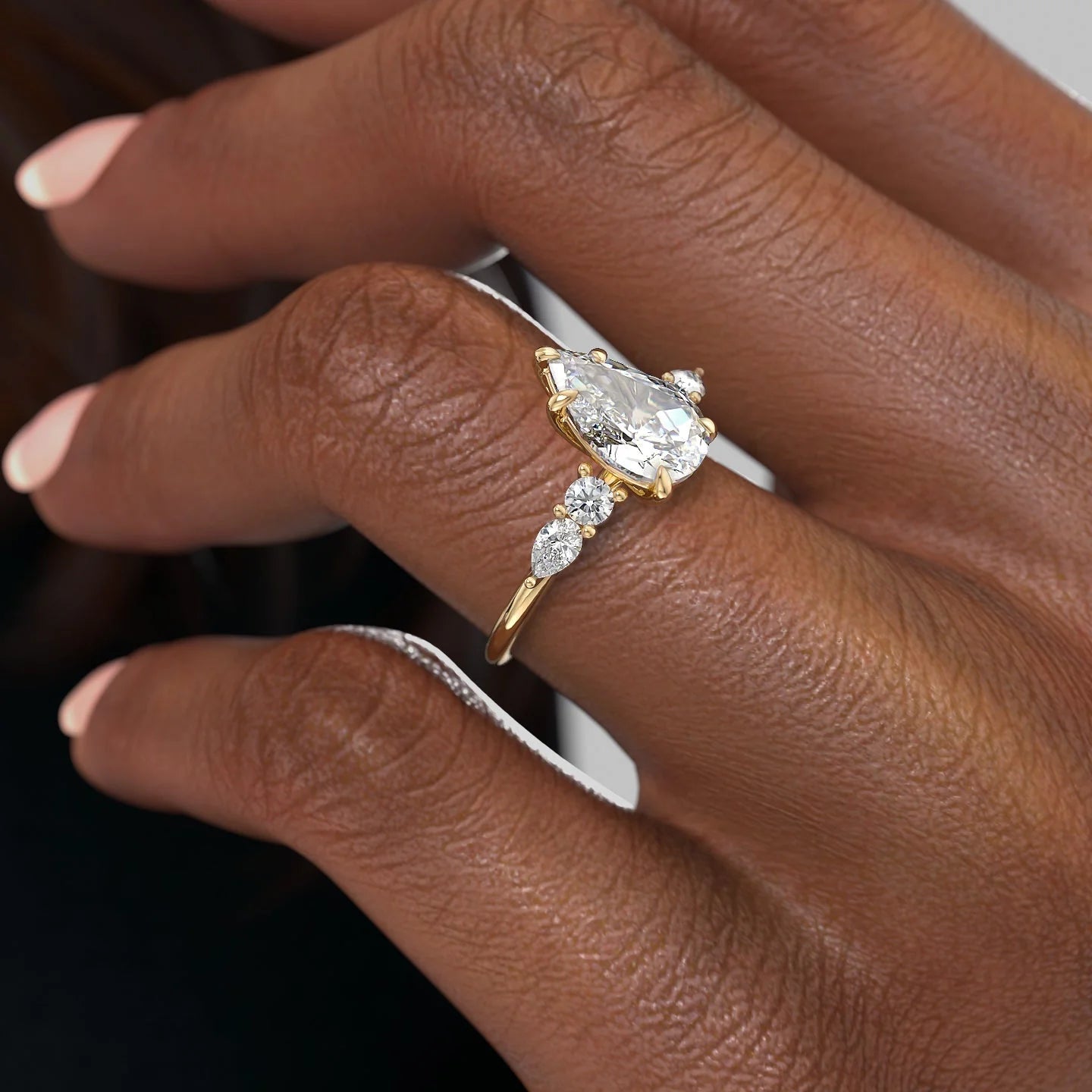 2.0CT Pear Cut Moissanite Diamond Unique Cluster Engagement Ring