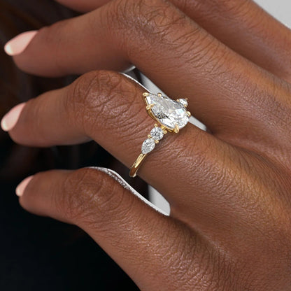 2.0CT Pear Cut Moissanite Diamond Unique Cluster Engagement Ring