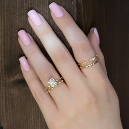 1.50 CT Elongated Cushion Cut Petite Pave Moissanite Diamond Engagement Ring