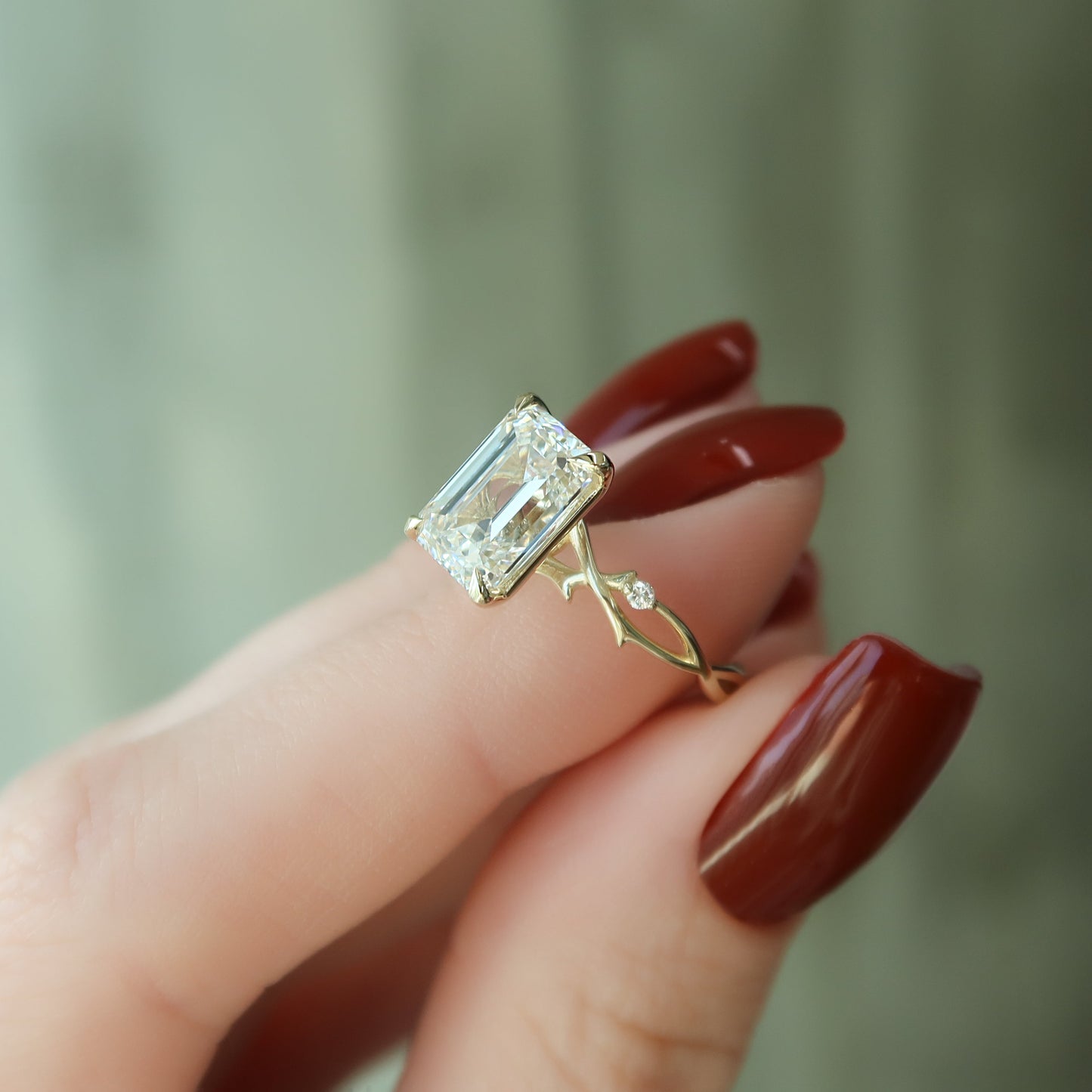 1.50 CT Emerald Cut Nature Inspired Moissanite Diamond Engagement Ring