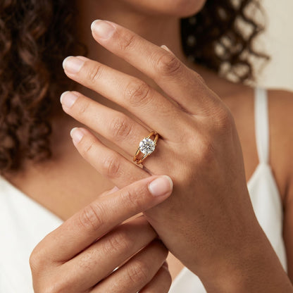 1.50 CT Round Cut Split Shank  Moissanite Diamond Engagement Ring