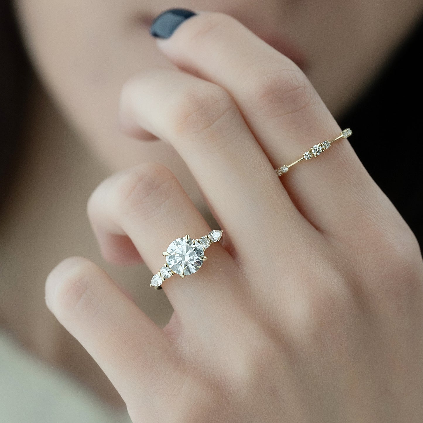 1.0CT Round Diamond Moissanite Five Stone Engagement Ring