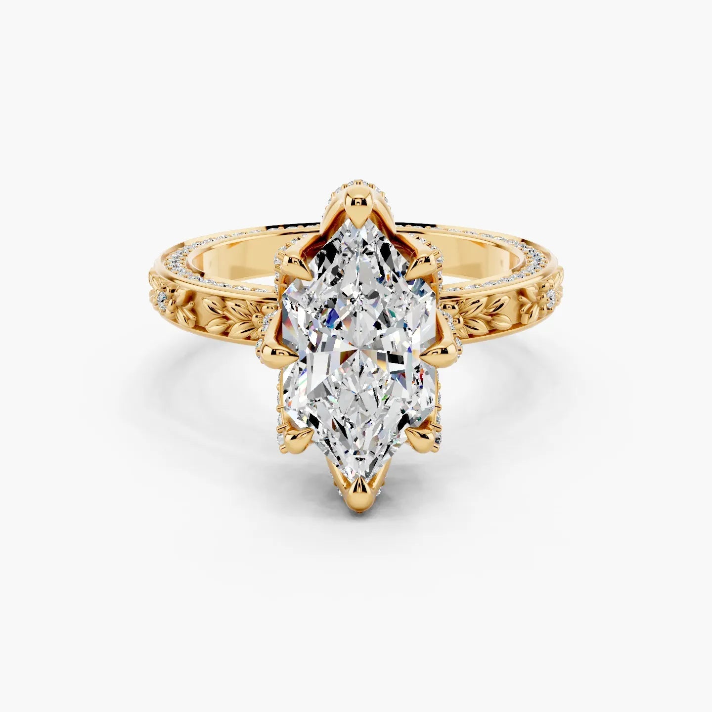 5.0CT Marquise Diamond Moissanite Milgrain Engagement Ring