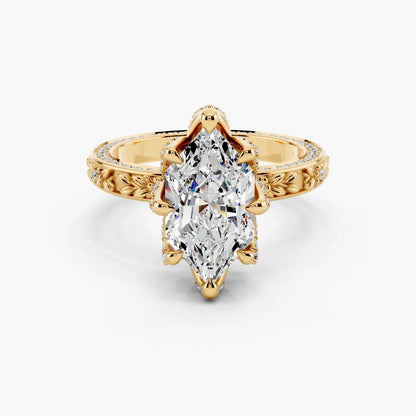 5.0CT Marquise Diamond Moissanite Milgrain Engagement Ring