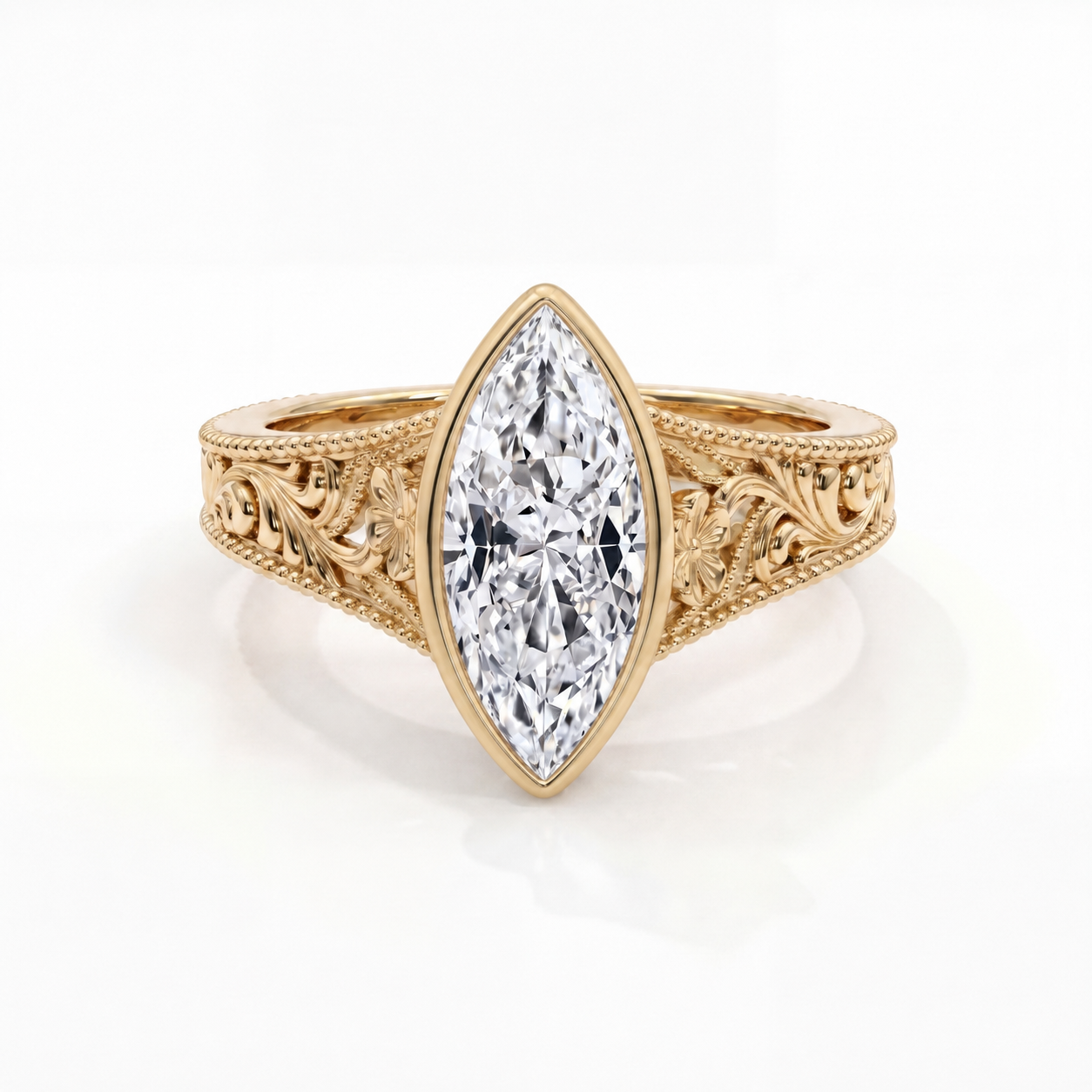 5.0CT Marquise Diamond Moissanite Milgrain Vintage Engagement Ring