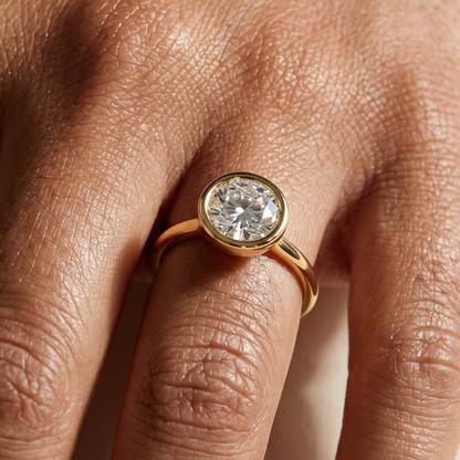 1.0CT Round Diamond Moissanite Bezel Engagement Ring