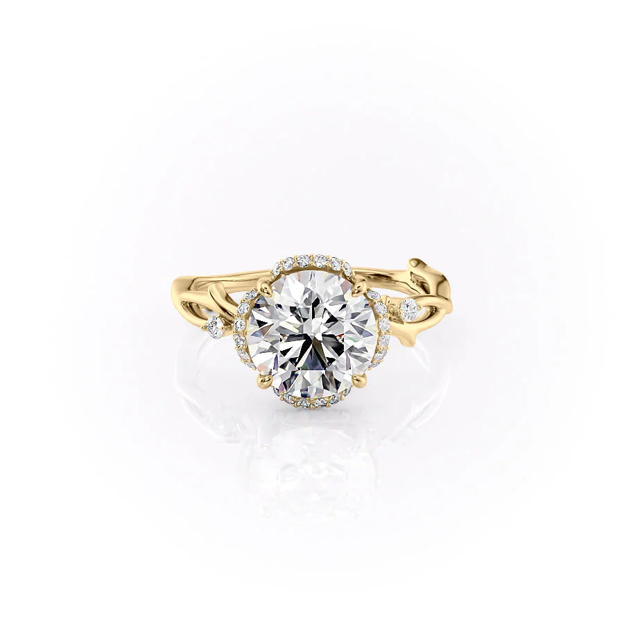 1.50 CT Round Cut Halo Twig Moissanite Diamond Engagement Ring
