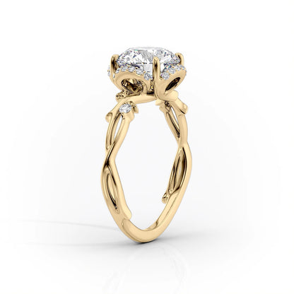 1.50 CT Round Cut Halo Twig Moissanite Diamond Engagement Ring