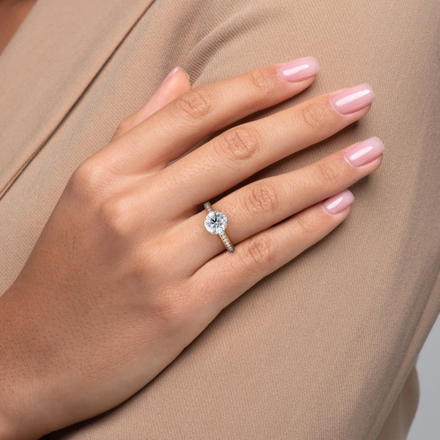 1.50 CT Round Cut Pave Moissanite Diamond Engagement Ring