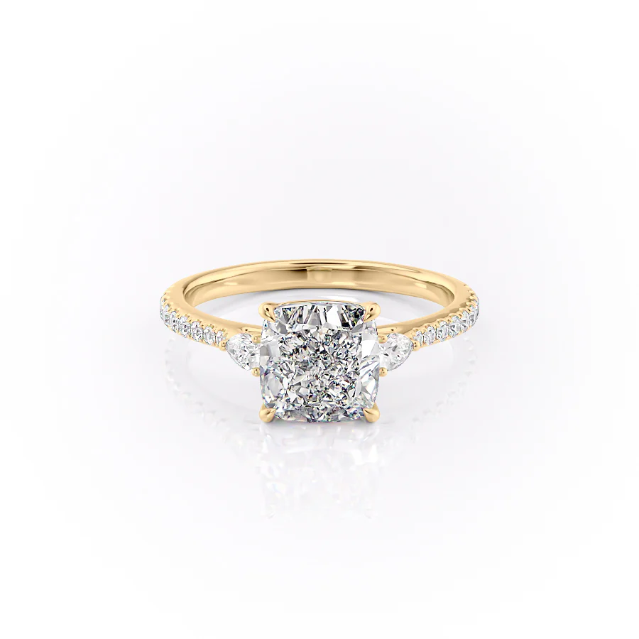 1.0CT Cushion Diamond Moissanite Three Stone Pave Engagement Ring