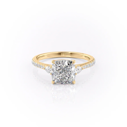 1.0CT Cushion Diamond Moissanite Three Stone Pave Engagement Ring