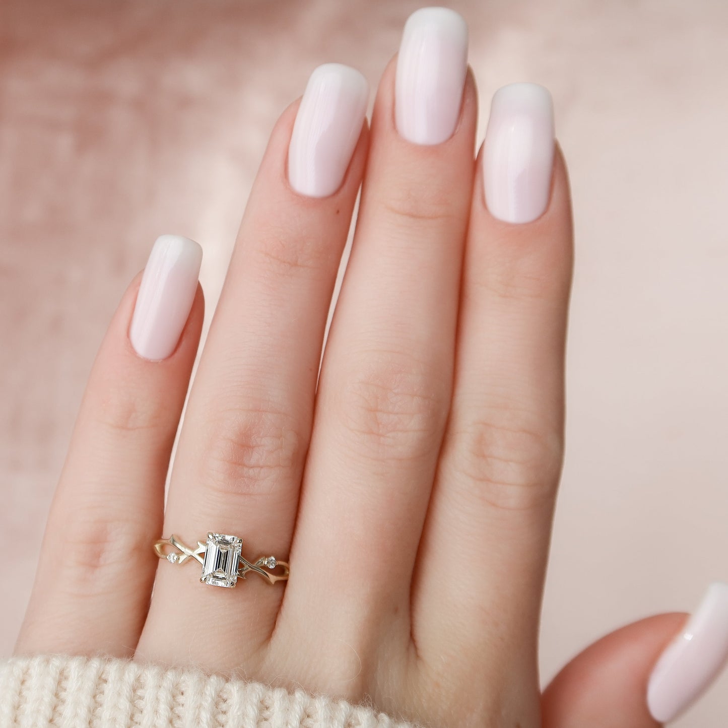 1.50 CT Emerald Cut Nature Inspired Moissanite Diamond Engagement Ring