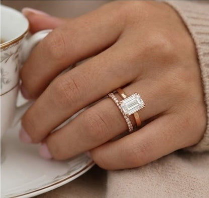3CT Emerald Cut Moissanite Double Prong Engagement Ring