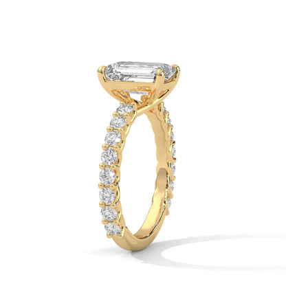 1.50 CT Emerald Cut  Pave Moissanite Diamond Engagement Ring