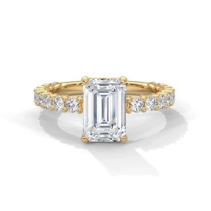 1.50 CT Emerald Cut  Pave Moissanite Diamond Engagement Ring