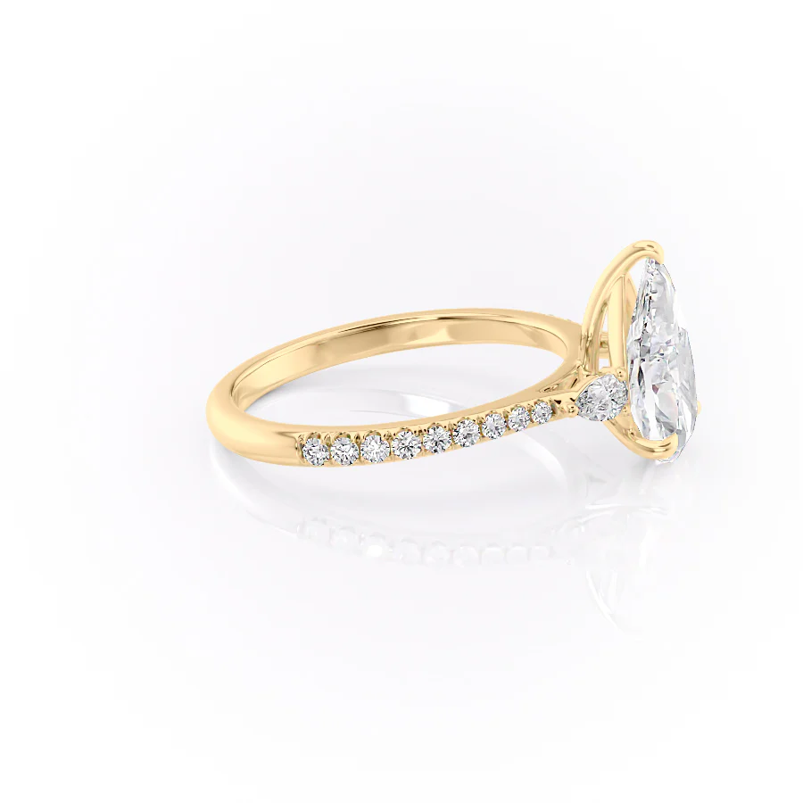 1.50 CT Pear Cut Three Stone Pave Moissanite Diamond Engagement Ring