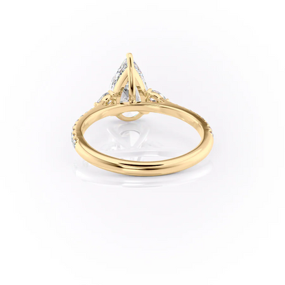 1.50 CT Pear Cut Three Stone Pave Moissanite Diamond Engagement Ring
