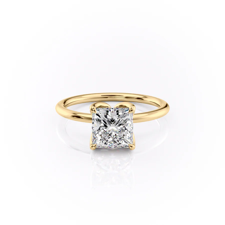 1.0CT Princess Diamond Moissanite Lotus Prong Solitaire Engagement Ring
