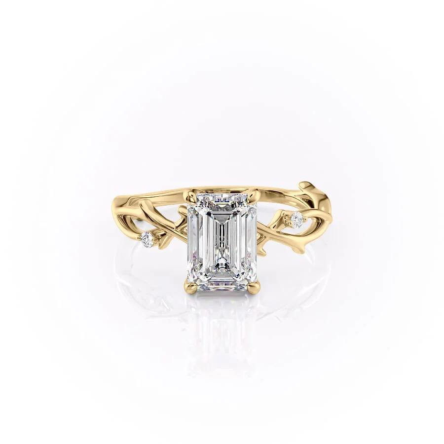 1.50 CT Emerald Cut Nature Inspired Moissanite Diamond Engagement Ring