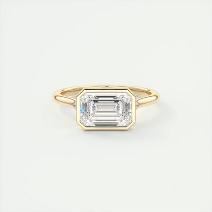 2 CT East West Emerald Bezel Solitaire Moissanite Engagement Ring