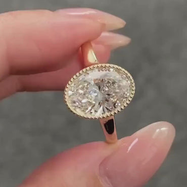 3CT Oval Moissanite Engagement Ring, Bezel Set Gold Ring, Minimalist Bridal Jewelry
