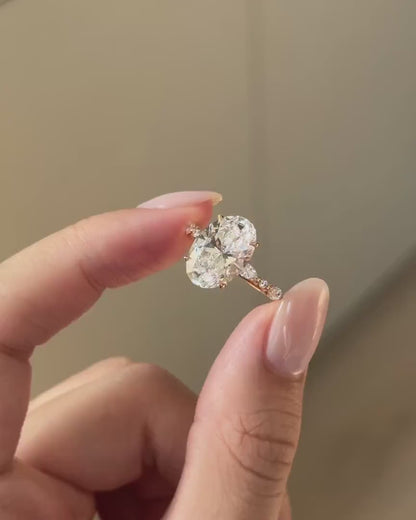 Oval Cut Engagement Ring Alternating Marquise Round Band