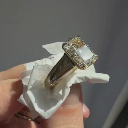 2.5 CT Radiant Cut Lab Grown Diamond Engagement Ring in Engraved Gold Band
