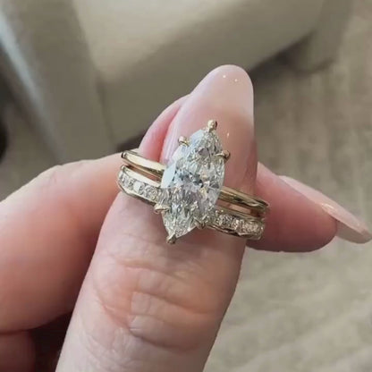 Unique Marquise Moissanite Engagement Ring Set in 14k Gold