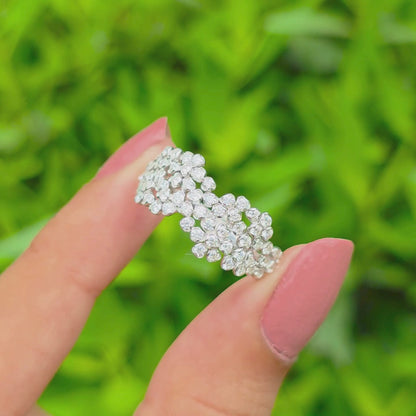 Wide Diamond Ring, Cluster Wedding Band, Dainty Flower Ring, Multi Stone Promise Band, Cocktail Ring, Unique Engagement Ring For Her