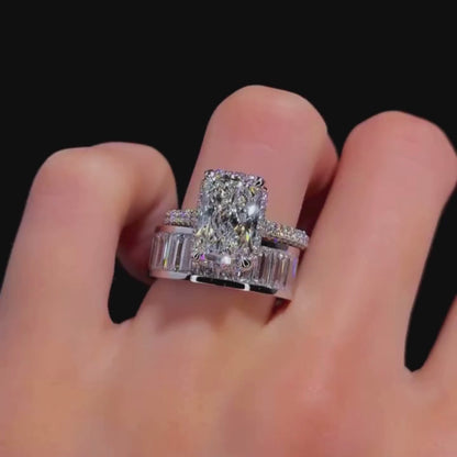 Radiant Cut Engagement Ring Stack with Diamond Wedding Band