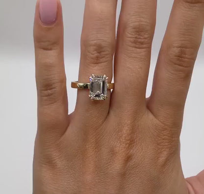 3CT Emerald Cut Moissanite Double Prong Engagement Ring