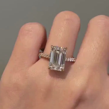 5CT Emerald Cut Moissanite Engagement Ring Hidden Halo Emerald Cut Promise Ring 14K Yellow Gold Emerald Solitaire Ring Anniversary Gift Ring