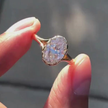 Bezel Oval Moissanite Split Shank Solitaire Gold Engagement Ring