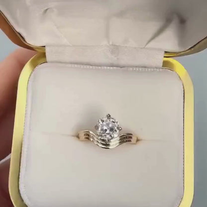2CT Old Mine Cushion Cut Lab Grown Engagement Ring with Wavy Curved Band